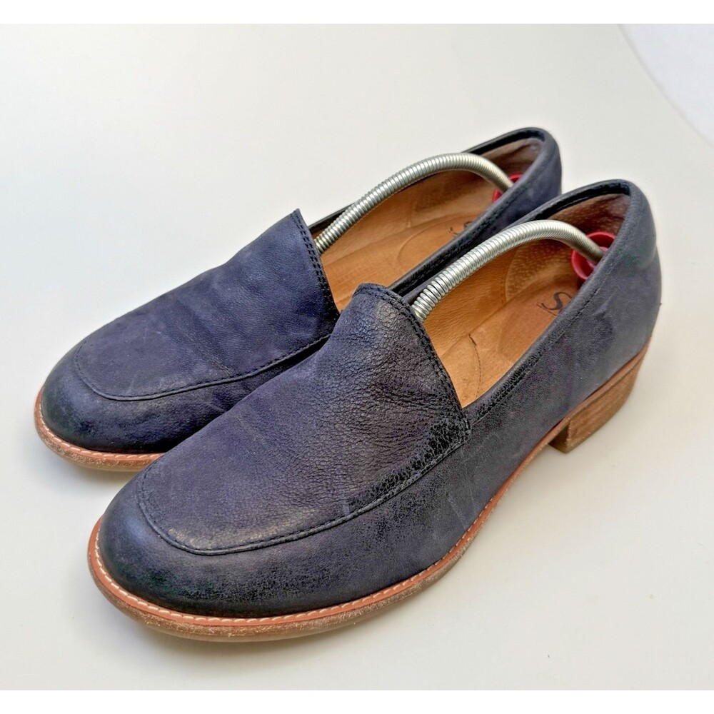 Sofft Napoli Navy Blue Leather Block Heel Loafer Pump Shoe Women's 9M EUC